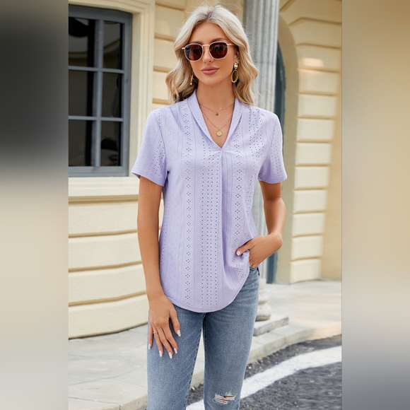 Eyelet Short Sleeve Blouse. Hit The Like ♡ Button For SALE Price!! - Picture 4 of 5